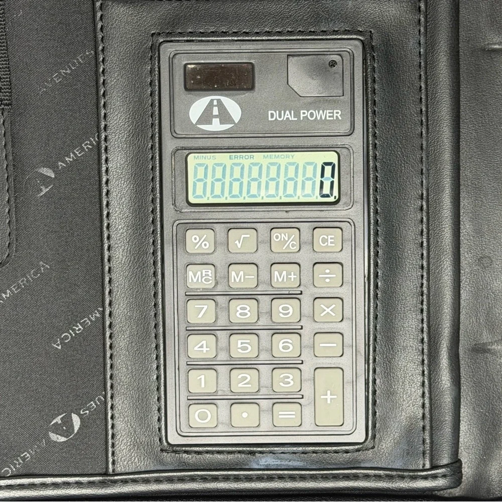 Avenues America  PU black leather zippered portfolio ring binder and calculator